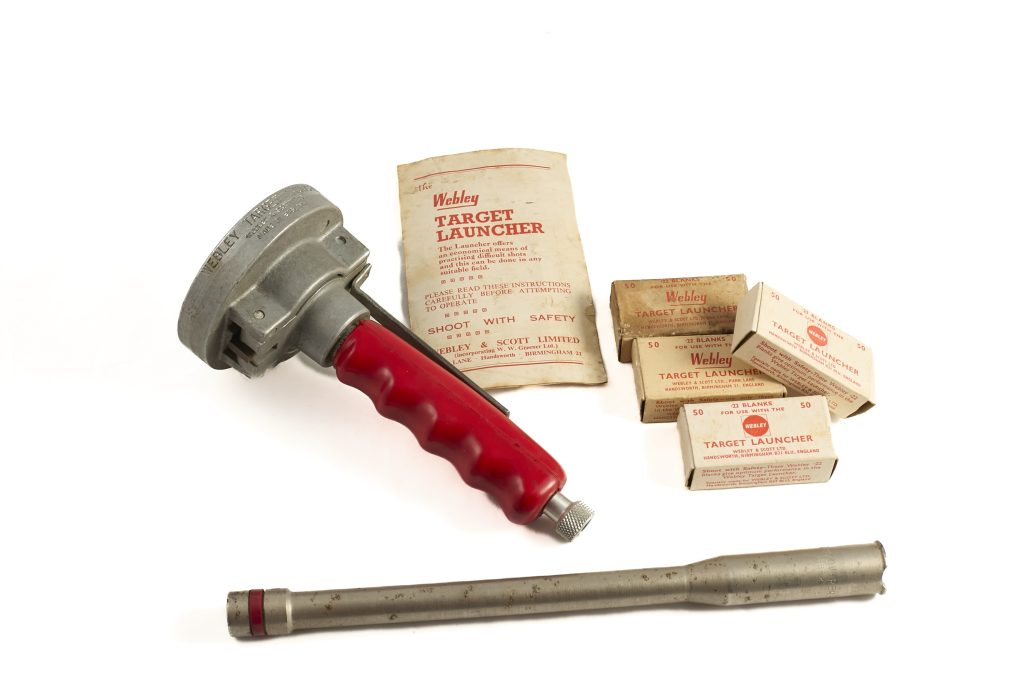 Lot 21: WEBLEY CAN LAUNCHER, BLANKS, 4 BOXES OF;