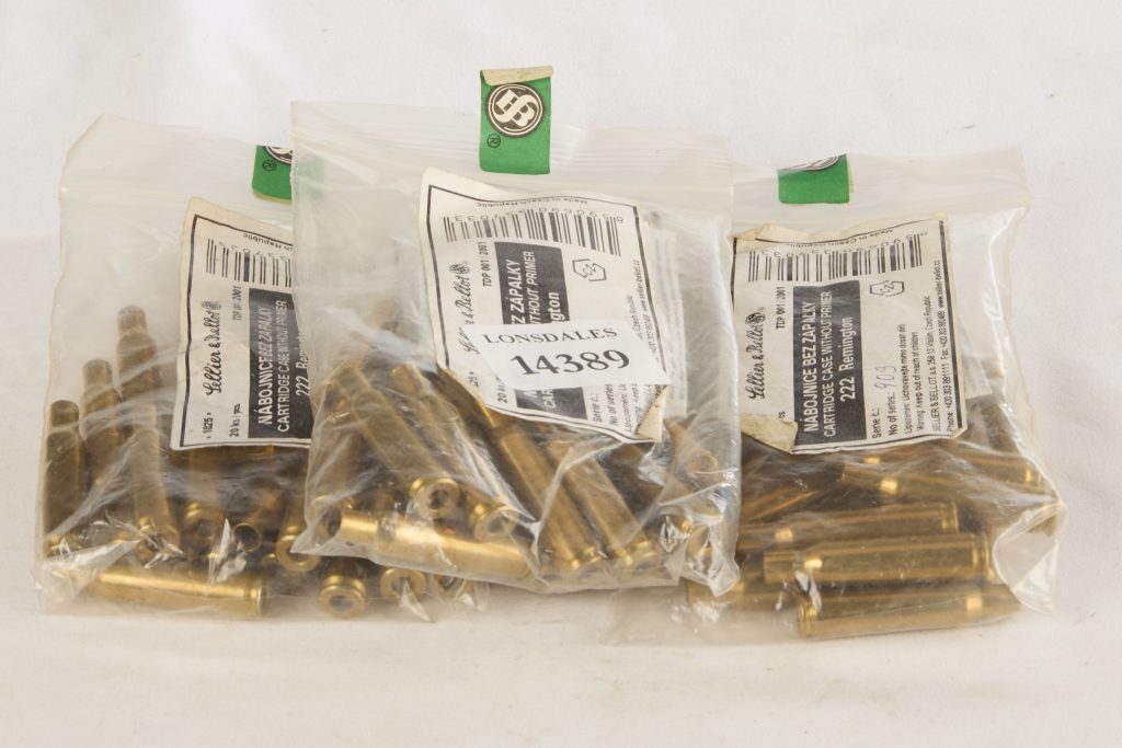 Lot 166: SELLIER & BELLOT .222 REM UNPRIMED CASES, 60 OF;